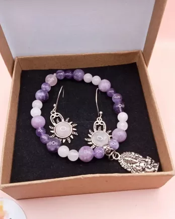 Parure Sérénité & Douceur : Bracelet Multi-pierres & Boucles d'oreilles