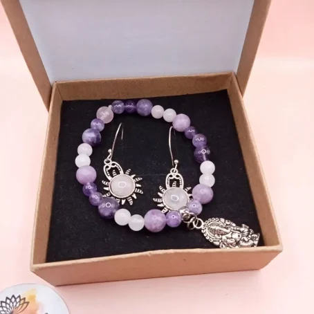 3 Parure Sérénité & Douceur : Bracelet Multi-pierres & Boucles d'oreilles