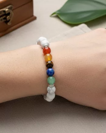 Bracelet 7 Chakras & Howlite Blanche – Équilibre et Sérénité 8 mm