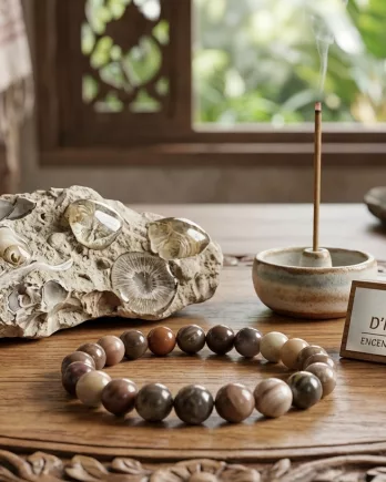 Bracelet Agate Fossile 8mm d’Indonésie : élégance naturelle et énergie minérale