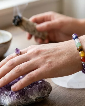 Bracelet Améthyste & 7 Chakras en pierres naturelles 8mm
