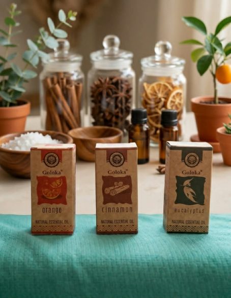 Lot 3 Huiles Essentielles Goloka – Trio Essentiel Bien‑Être Eucalyptus, Cannelle & Orange Lot 3 Huiles Essentielles Goloka – Trio Essentiel Bien‑Être Eucalyptus, Cannelle & Orange