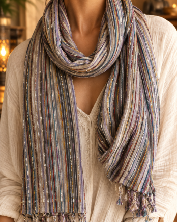 Chèche indien beige, lavande & gris anthracite Chèche indien beige, lavande & gris anthracite