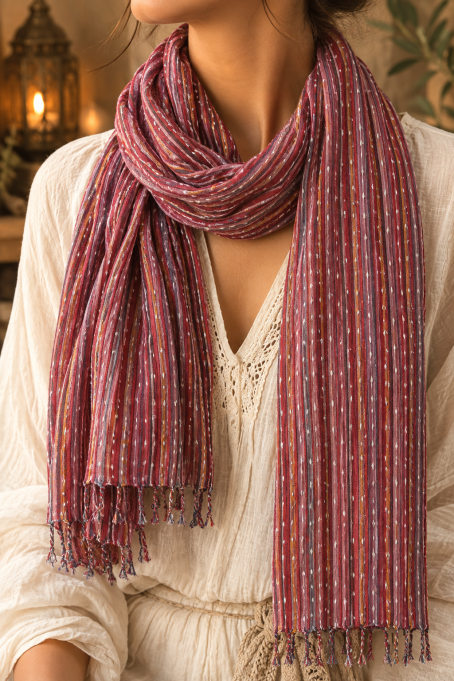 Chèche indien bordeaux, lavande & gris anthracite Chèche indien bordeaux, lavande & gris anthracite