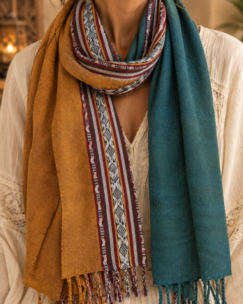 Chèche indien ocre & vert canard Chèche indien ocre & vert canard