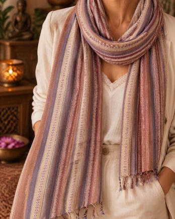 Chèche indien rose poudré, mauve et beige Chèche indien rose poudré, mauve et beige